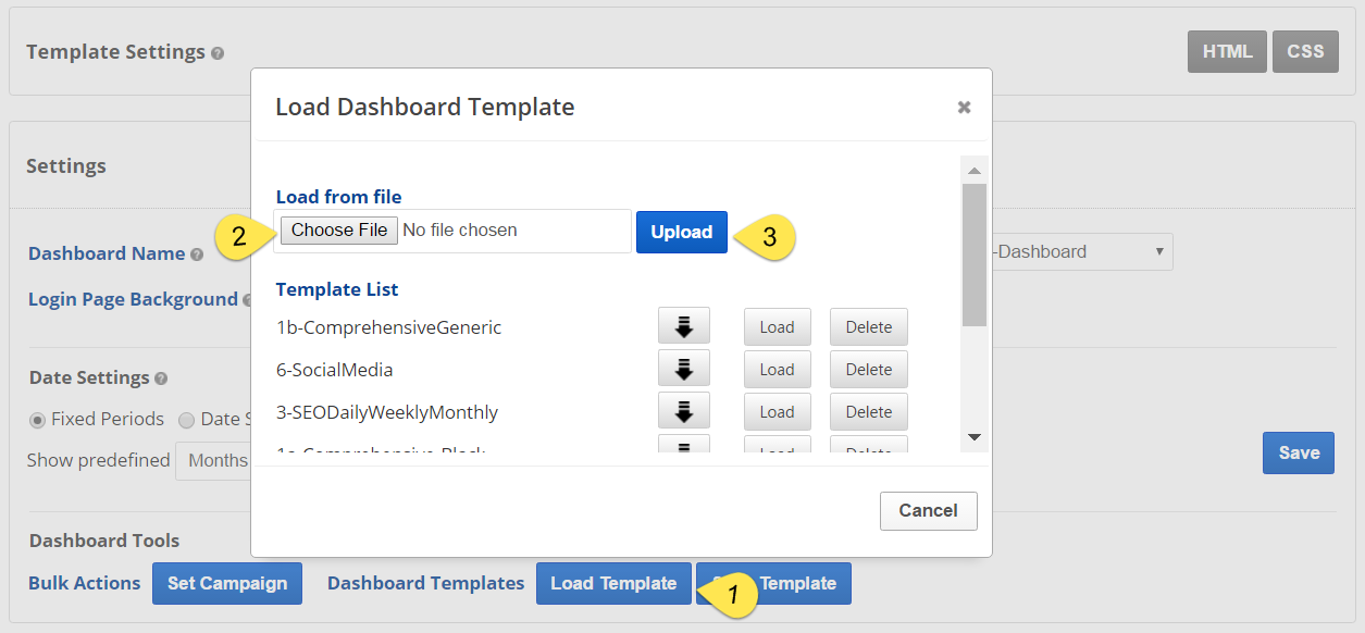 install a dashboard template